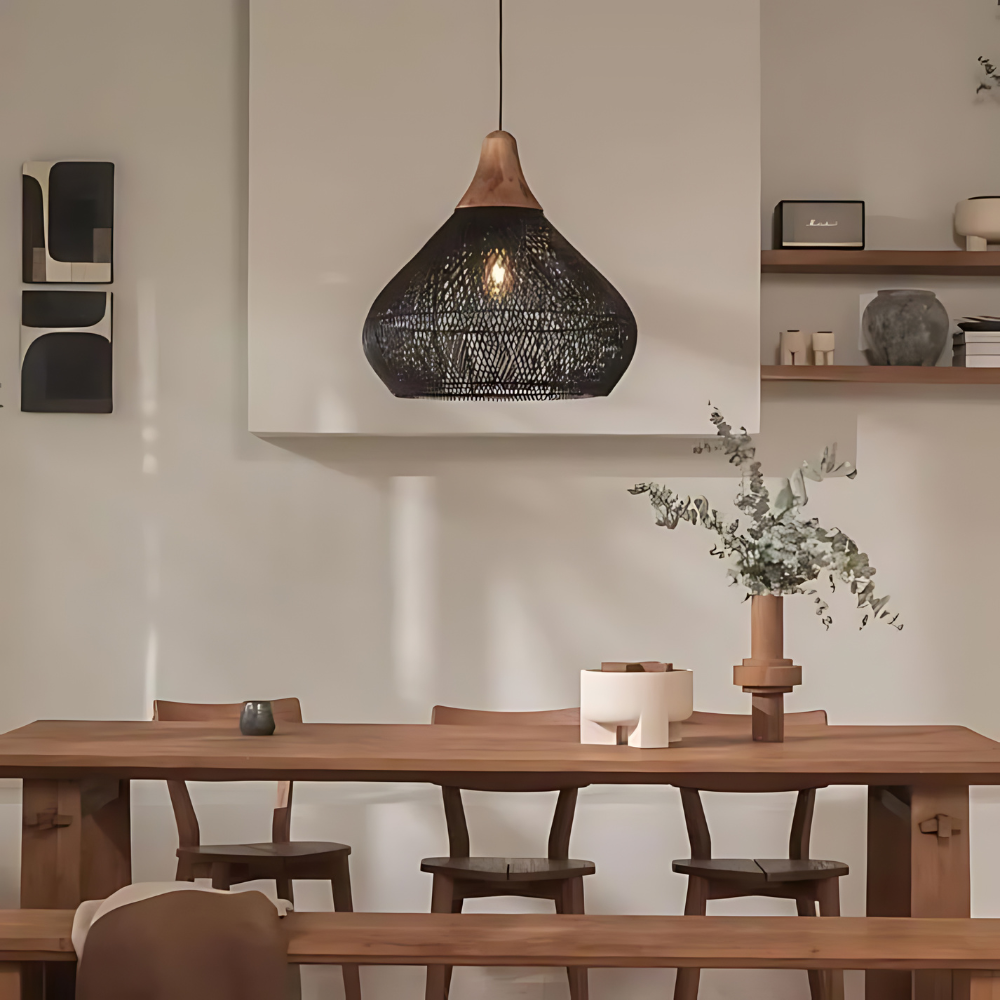 Boho rotan hanglamp – handgemaakt design van natuurlijke materialen met warme sfeerverlichting