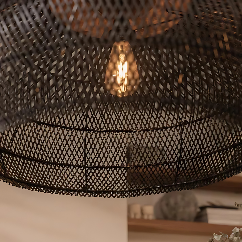 Boho rotan hanglamp – handgemaakt design van natuurlijke materialen met warme sfeerverlichting