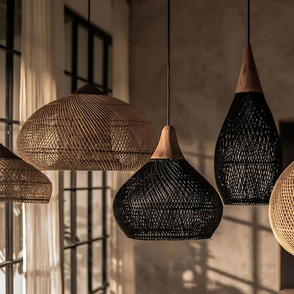 Boho rotan hanglamp – handgemaakt design van natuurlijke materialen met warme sfeerverlichting