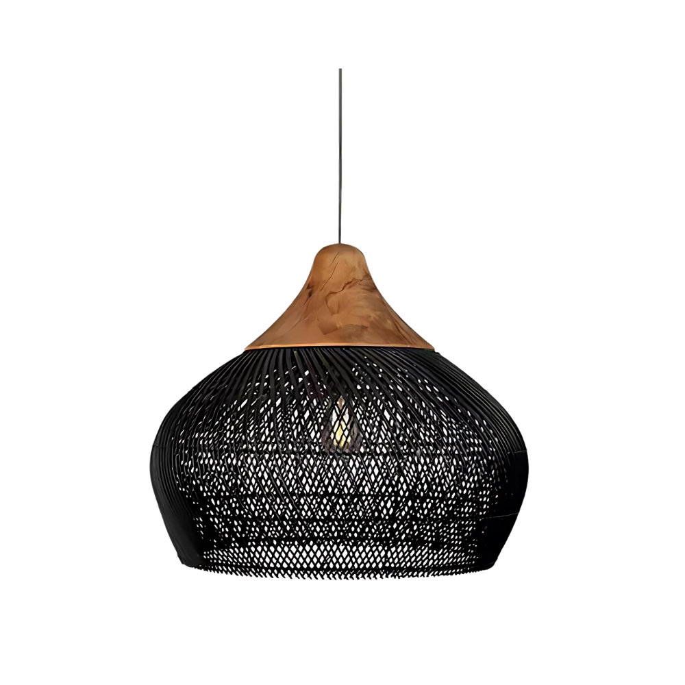 Boho rotan hanglamp – handgemaakt design van natuurlijke materialen met warme sfeerverlichting