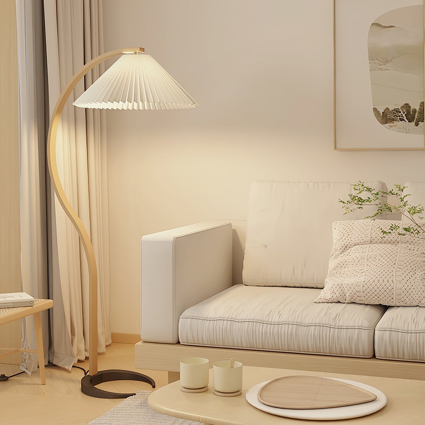 Caprani Vloerlamp – Scandinavisch Design Staande Lamp met Beukenhout & Linnen Kap | Iconische Retro Stijl uit de Jaren ’70