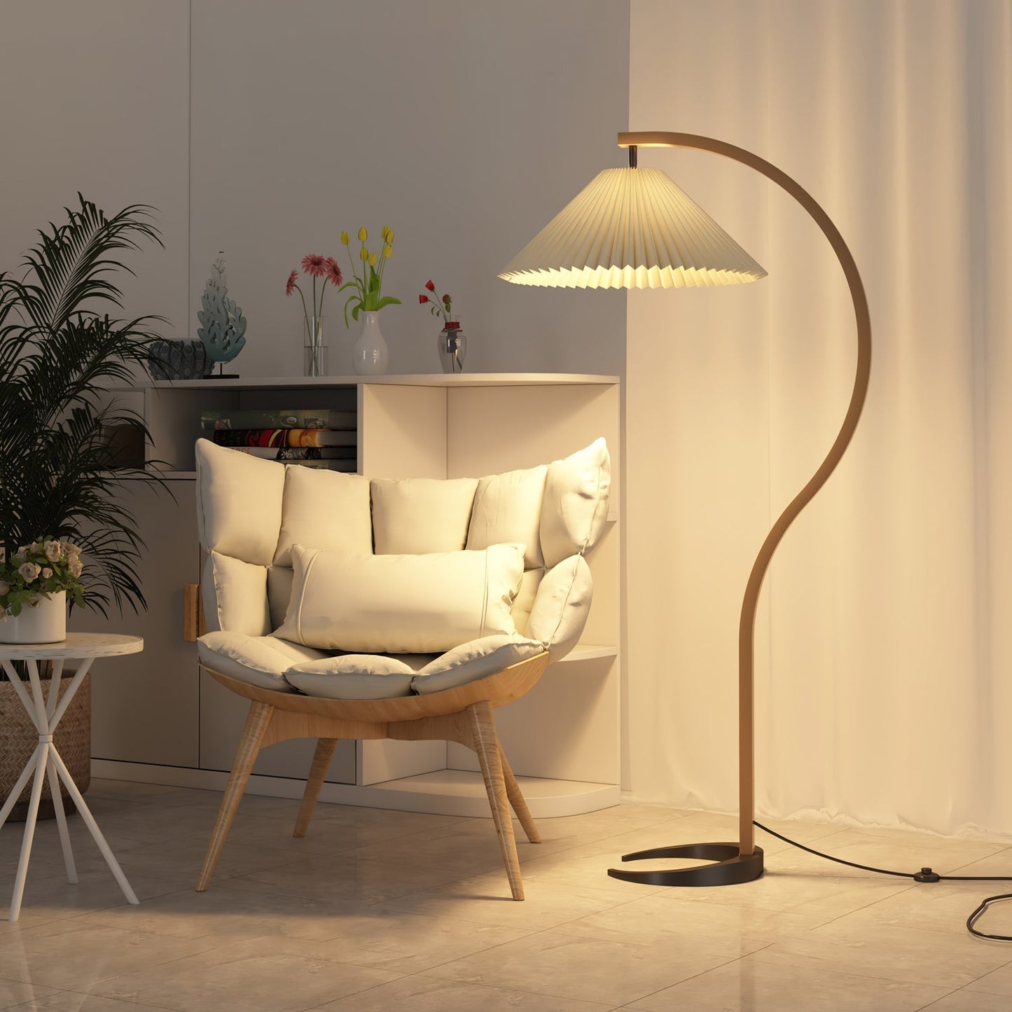 Caprani Vloerlamp – Scandinavisch Design Staande Lamp met Beukenhout & Linnen Kap | Iconische Retro Stijl uit de Jaren ’70