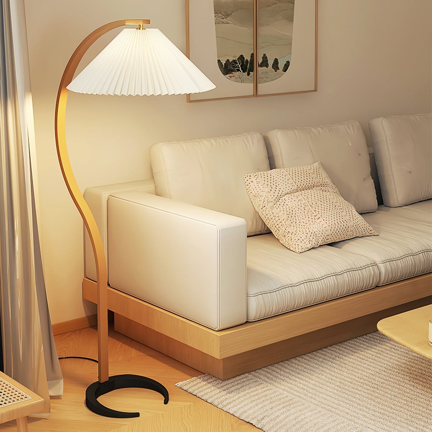 Caprani Vloerlamp – Scandinavisch Design Staande Lamp met Beukenhout & Linnen Kap | Iconische Retro Stijl uit de Jaren ’70