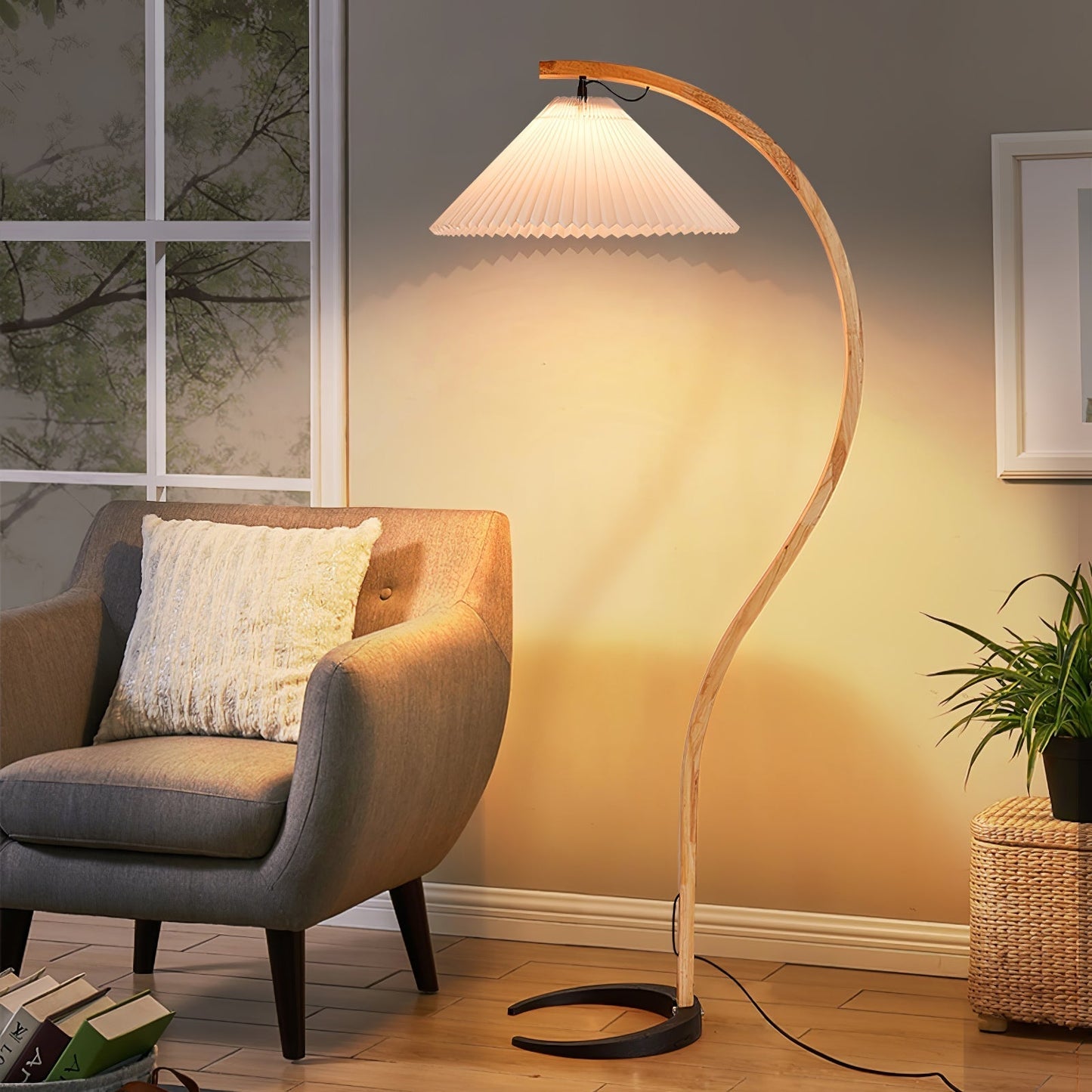 Caprani Vloerlamp – Scandinavisch Design Staande Lamp met Beukenhout & Linnen Kap | Iconische Retro Stijl uit de Jaren ’70