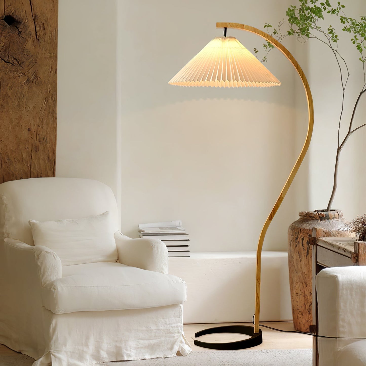 Caprani Vloerlamp – Scandinavisch Design Staande Lamp met Beukenhout & Linnen Kap | Iconische Retro Stijl uit de Jaren ’70