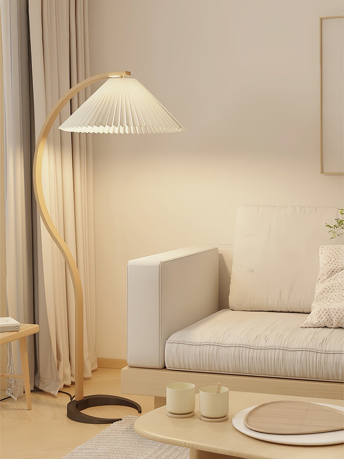 Caprani Vloerlamp – Scandinavisch Design Staande Lamp met Beukenhout & Linnen Kap | Iconische Retro Stijl uit de Jaren ’70