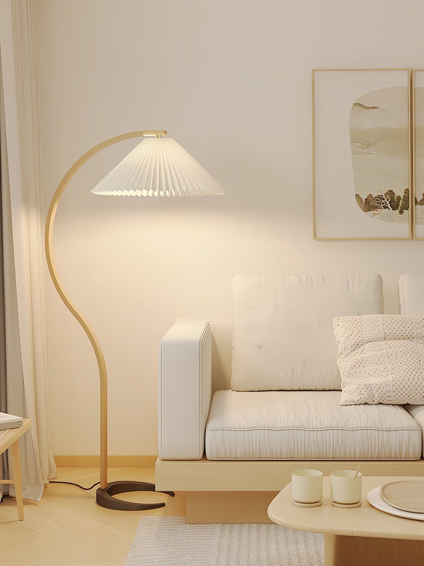 Caprani Vloerlamp – Scandinavisch Design Staande Lamp met Beukenhout & Linnen Kap | Iconische Retro Stijl uit de Jaren ’70