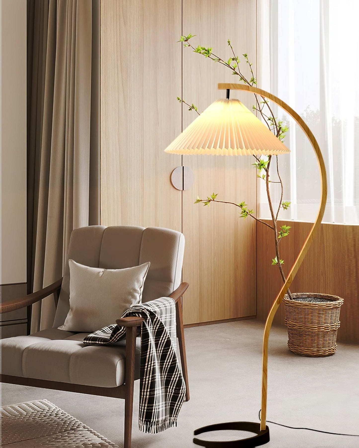 Caprani Vloerlamp – Scandinavisch Design Staande Lamp met Beukenhout & Linnen Kap | Iconische Retro Stijl uit de Jaren ’70