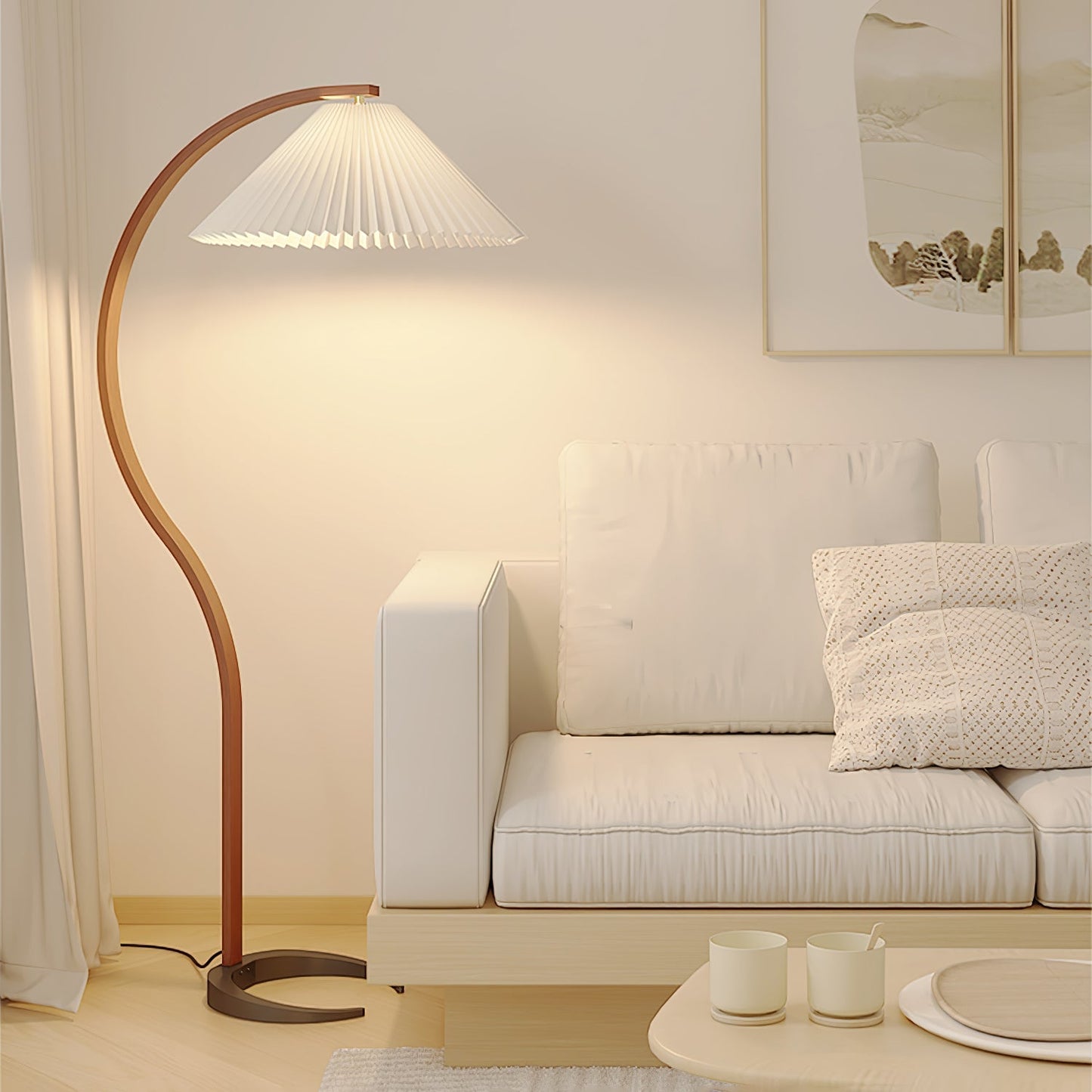 Caprani Vloerlamp – Scandinavisch Design Staande Lamp met Beukenhout & Linnen Kap | Iconische Retro Stijl uit de Jaren ’70