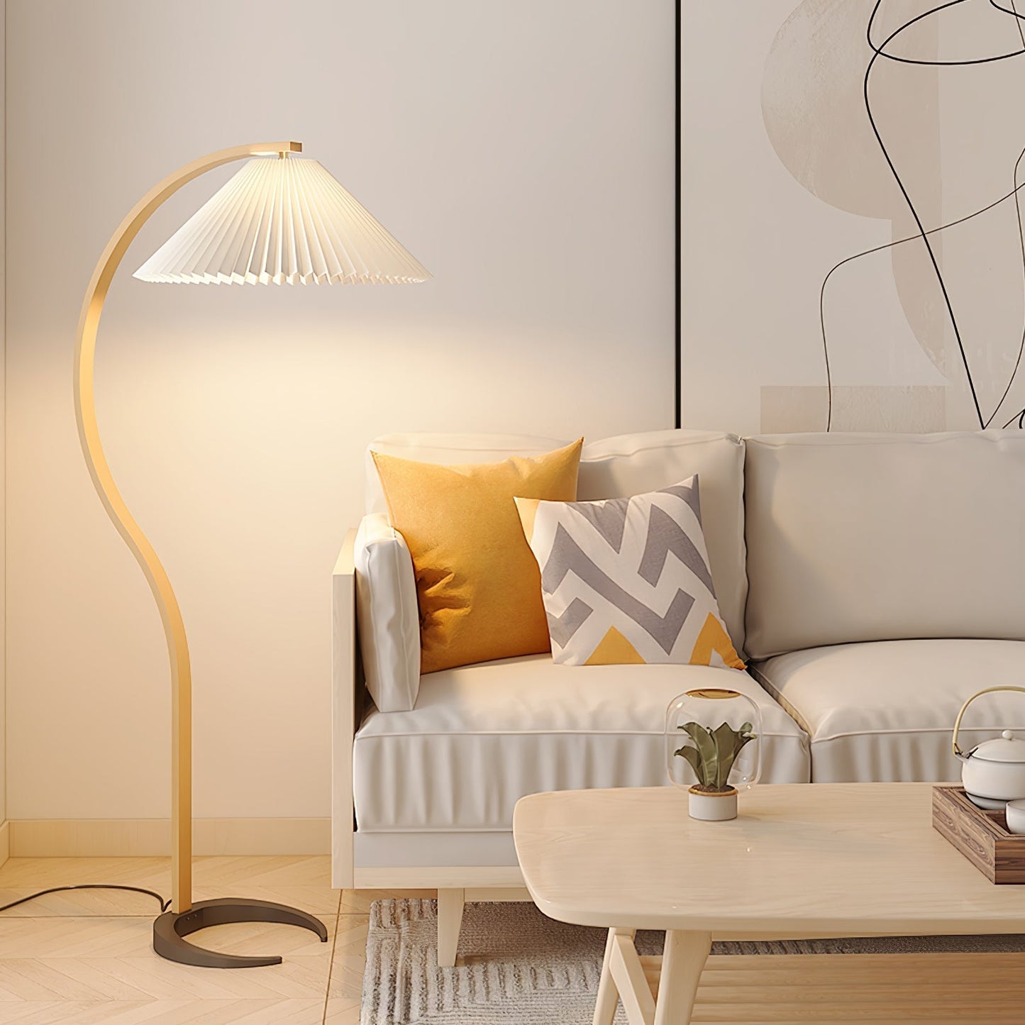 Caprani Vloerlamp – Scandinavisch Design Staande Lamp met Beukenhout & Linnen Kap | Iconische Retro Stijl uit de Jaren ’70