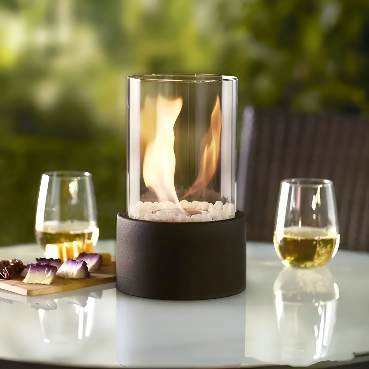 Moderne Tafelhaard – Compacte Ethanol Sfeerhaard met Glas & Stijlvolle Zwarte Basis | Schoon, Rookvrij & Gezellig Vuur
