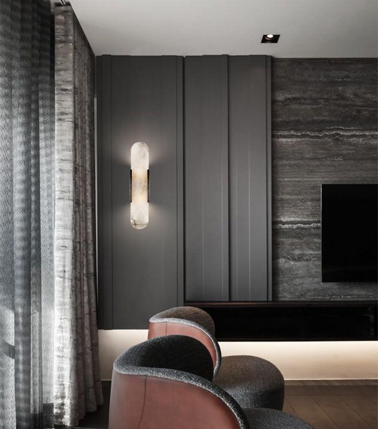 Melange Alabaster Wandlamp – Luxe Design met Messing Accenten | Handgemaakt & Tijdloos Modern