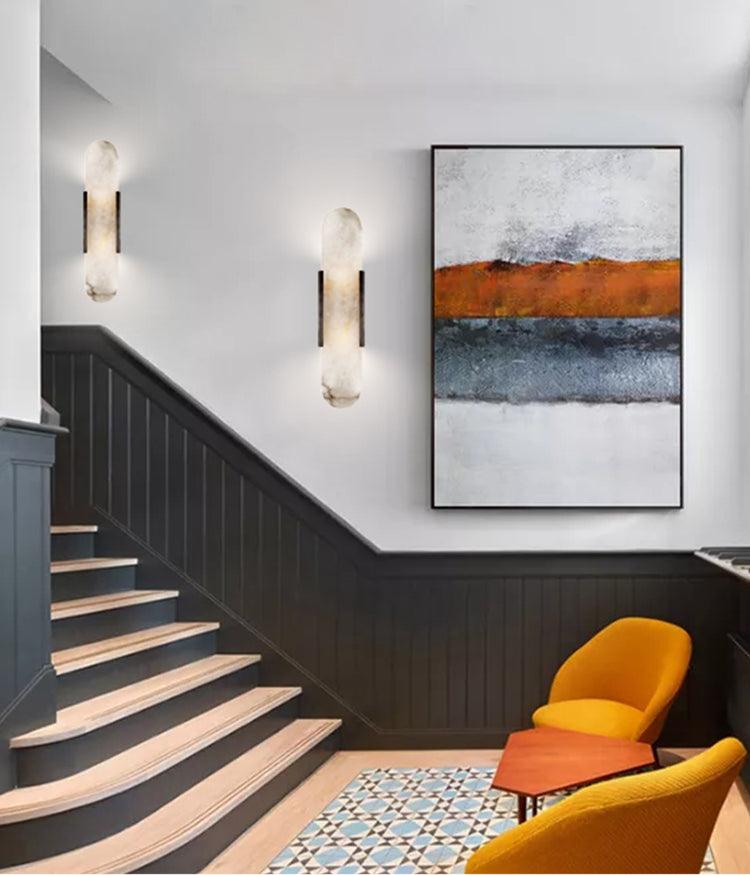 Melange Alabaster Wandlamp – Luxe Design met Messing Accenten | Handgemaakt & Tijdloos Modern