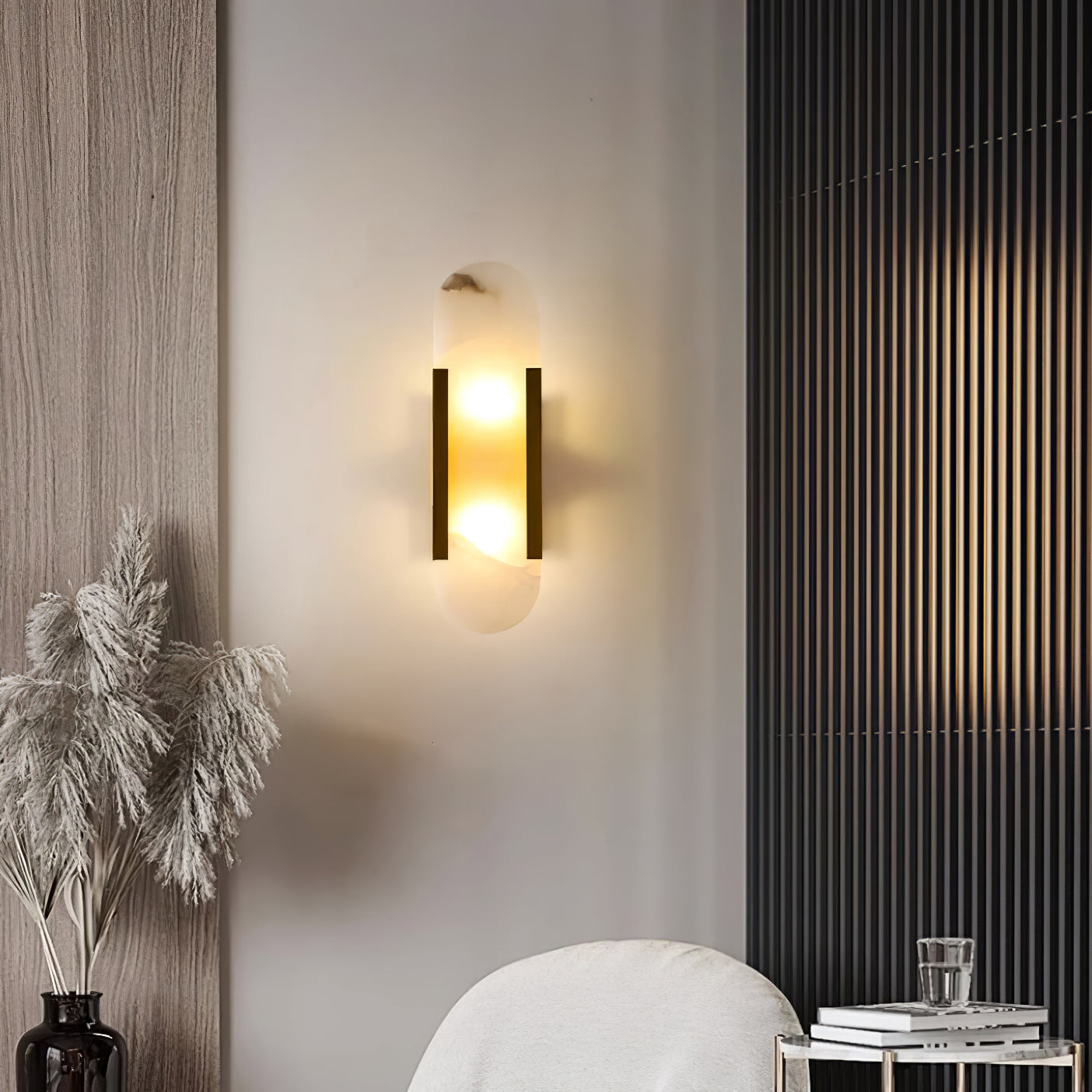 Melange Alabaster Wandlamp – Luxe Design met Messing Accenten | Handgemaakt & Tijdloos Modern