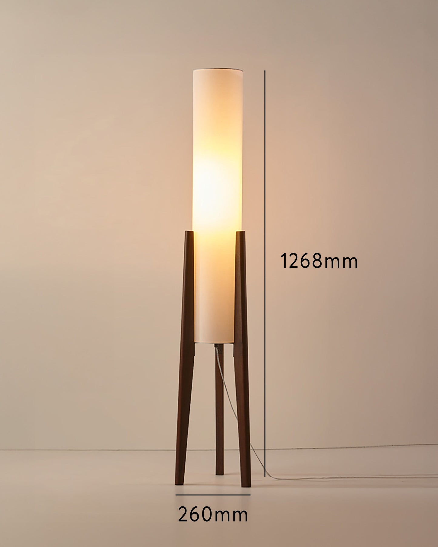 Walnoot Vloerlamp – Nordic Retro Design Staande Lamp met Stoffen Kap | Warm Licht & Elegante Uitstraling