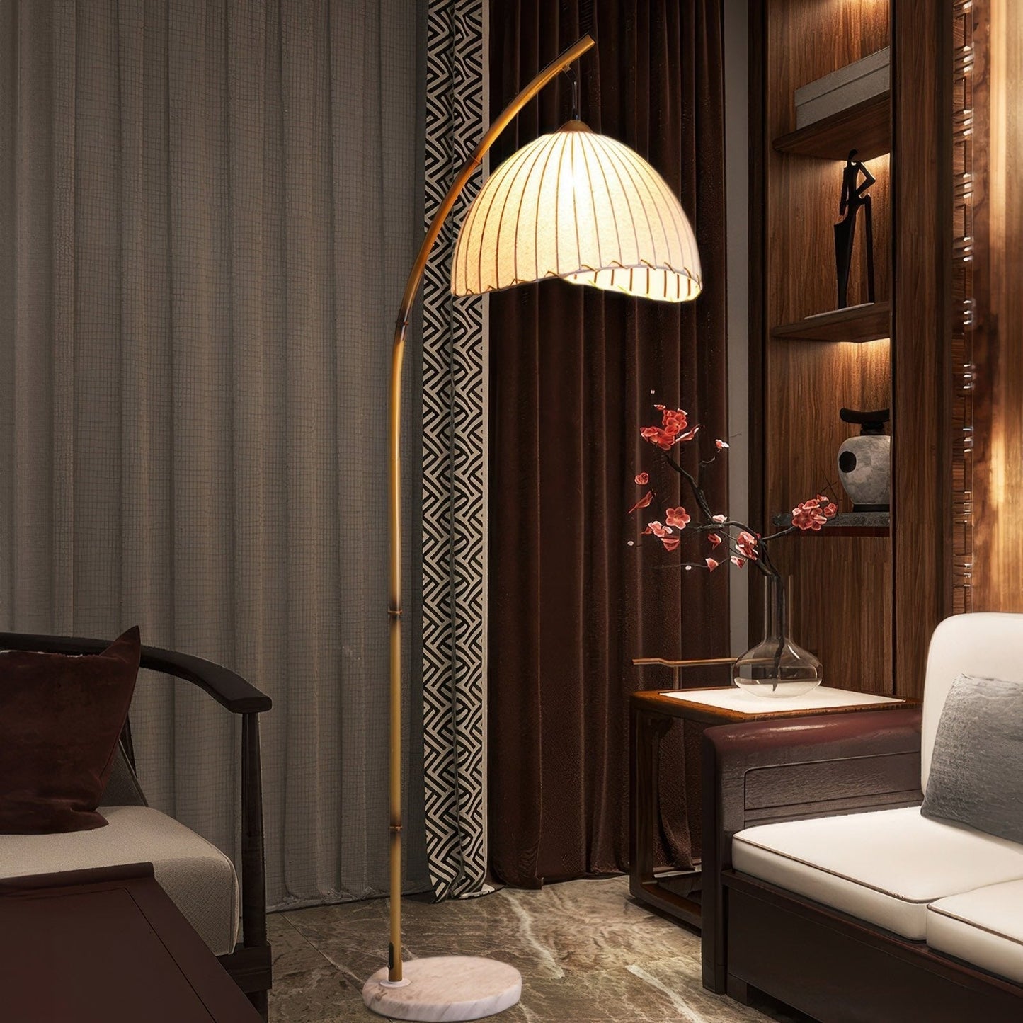 Cultural Zen Bamboe Vloerlamp – Staande Lamp met Stoffen Kap | Natuur, Rust & Sfeervolle Verlichting
