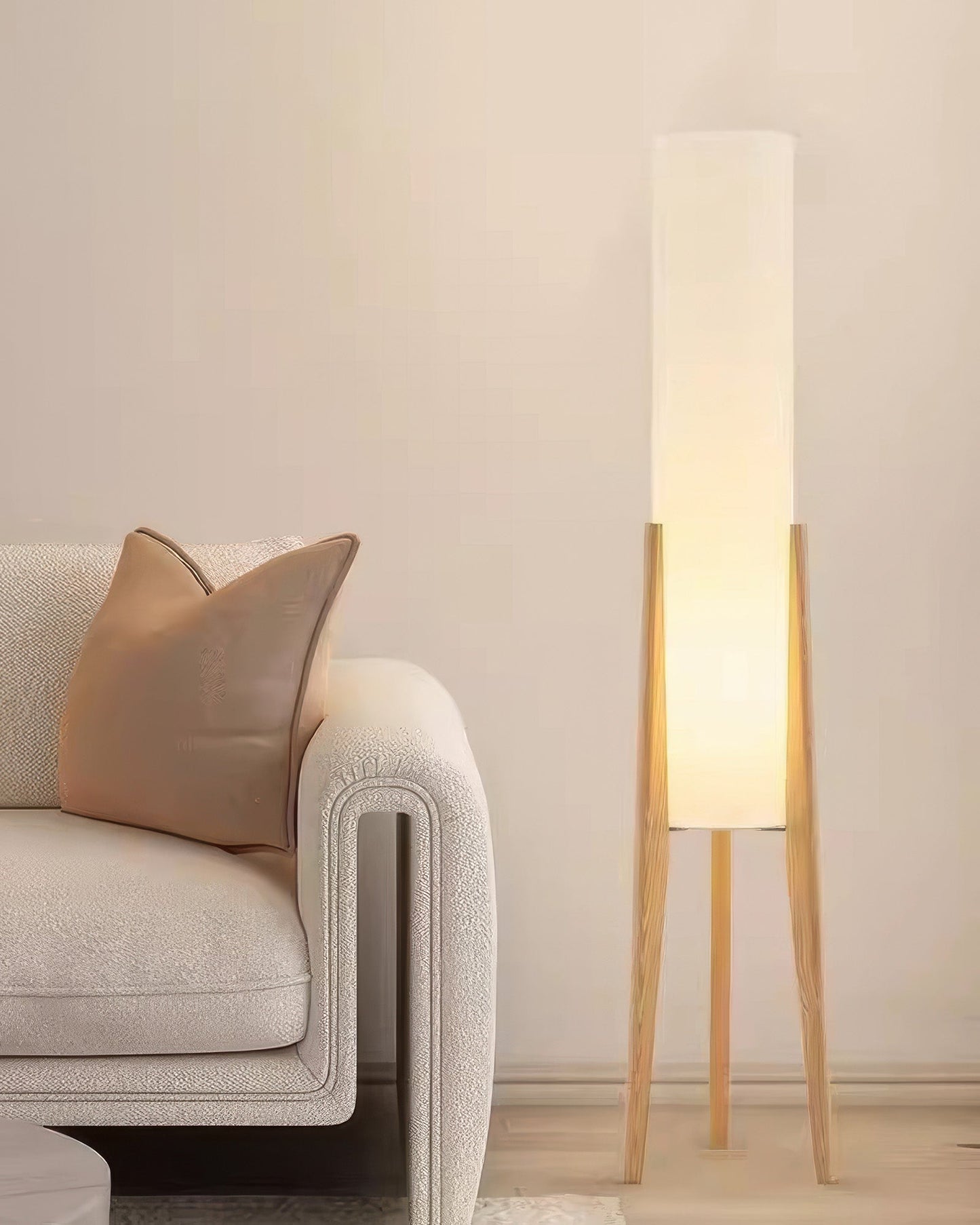 Walnoot Vloerlamp – Nordic Retro Design Staande Lamp met Stoffen Kap | Warm Licht & Elegante Uitstraling