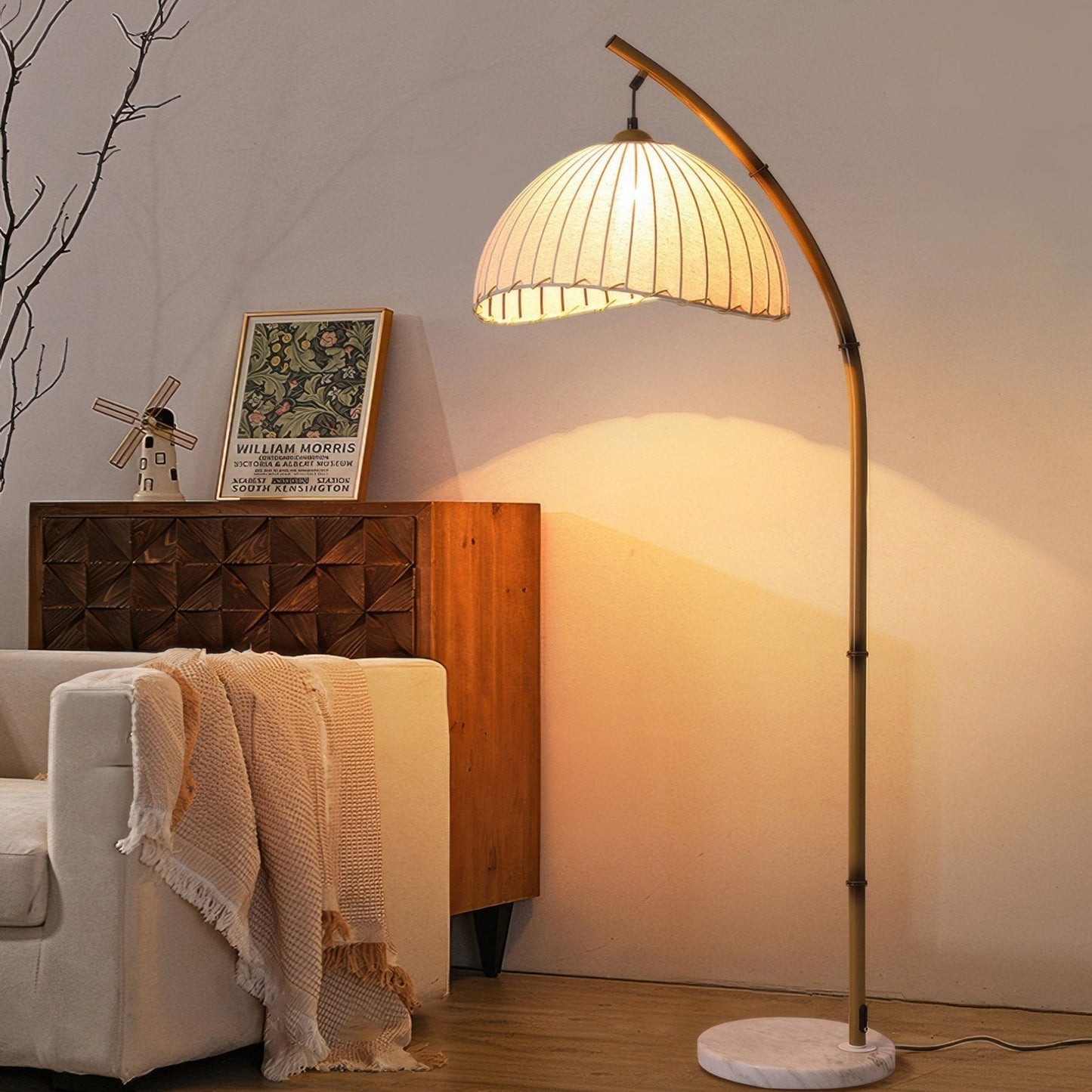 Cultural Zen Bamboe Vloerlamp – Staande Lamp met Stoffen Kap | Natuur, Rust & Sfeervolle Verlichting