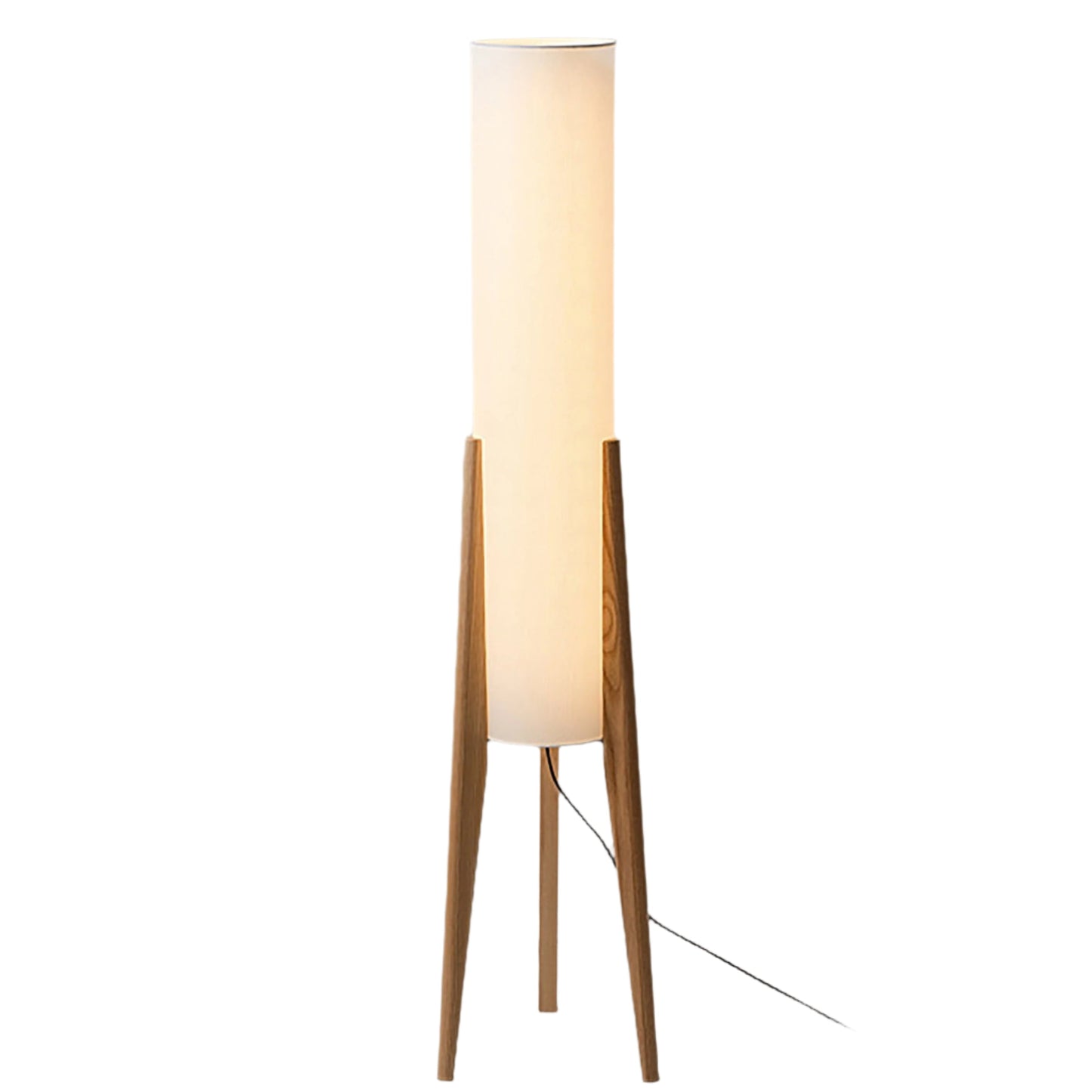 Walnoot Vloerlamp – Nordic Retro Design Staande Lamp met Stoffen Kap | Warm Licht & Elegante Uitstraling