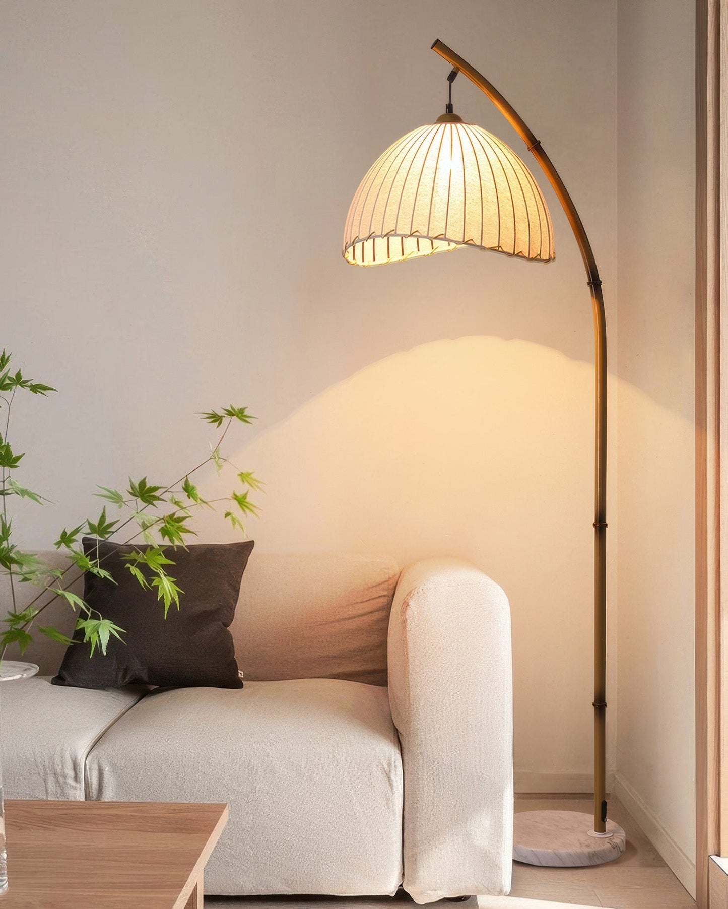 Cultural Zen Bamboe Vloerlamp – Staande Lamp met Stoffen Kap | Natuur, Rust & Sfeervolle Verlichting