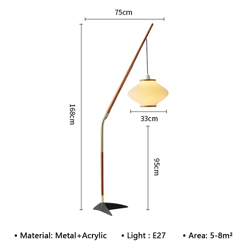 Medieval Style Vloerlamp – Houten Booglamp met Geplooide Stoffen Kap | Japans Minimalisme & Warme Sfeer