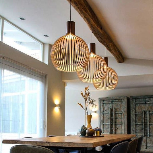 Handgemaakte Houten Hanglamp – Natuurlijke Sfeerverlichting met Verstelbare Hoogte – AuraLuxe