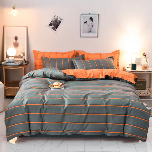 Moderne Dekbedovertrek Set – Comfortabel & Ademend Beddengoed met Strak Gestreept Design | Inclusief Kussenslopen