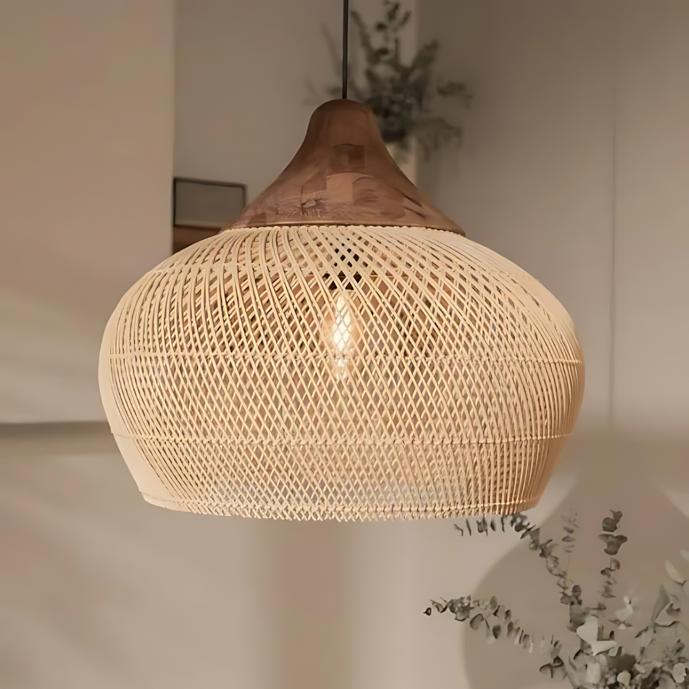 Artisan Elegance – Handgemaakte Rotan Hanglamp met Boho Charme