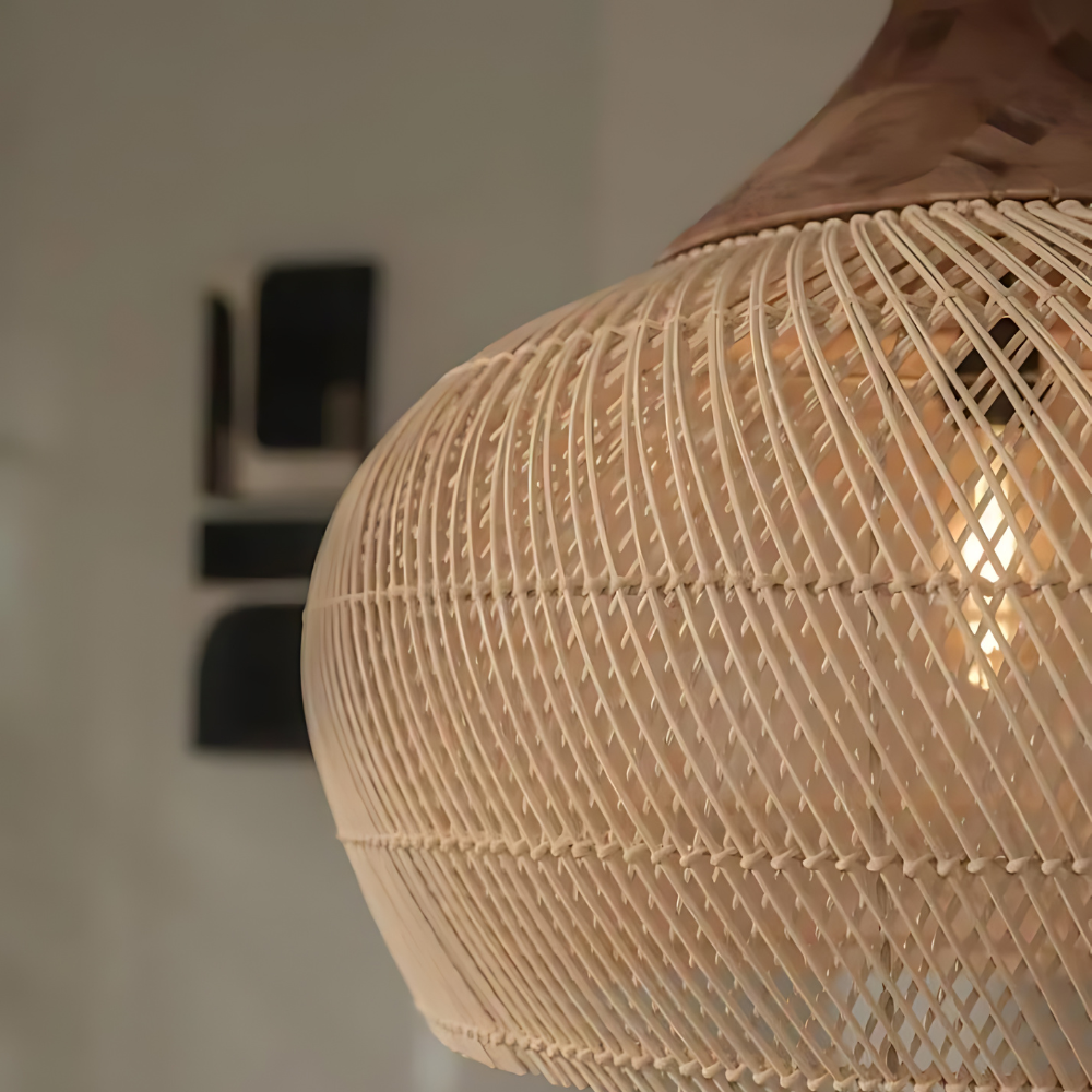 Artisan Elegance – Handgemaakte Rotan Hanglamp met Boho Charme