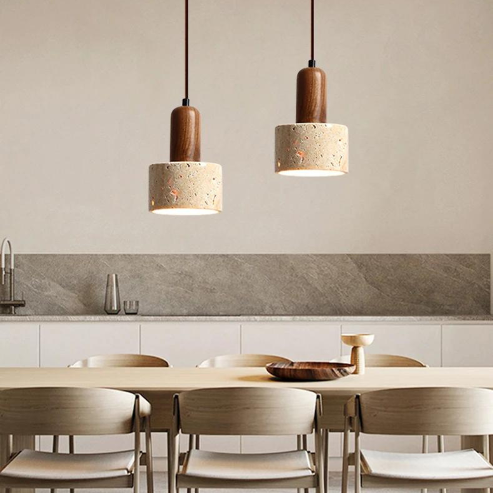 Japandi Travertin Druppellamp – Marmeren Hanglamp met Minimalistische Elegantie
