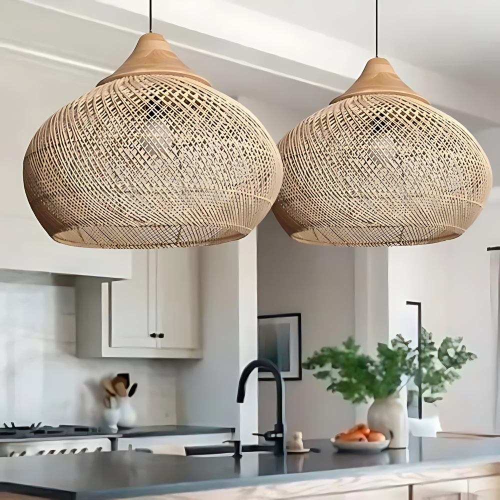 Artisan Elegance – Handgemaakte Rotan Hanglamp met Boho Charme
