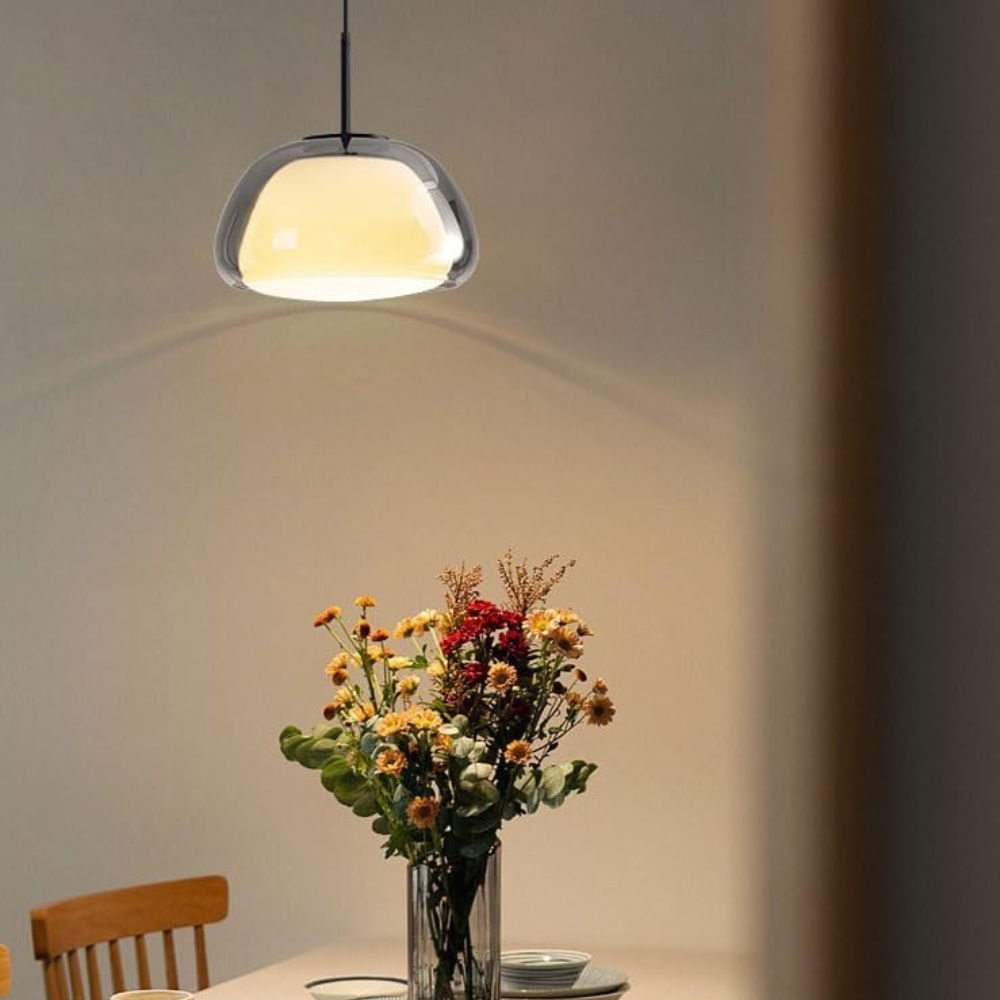 Moderne glazen koepel hanglamp – verstelbaar design met E27 fitting en eigentijdse uitstraling