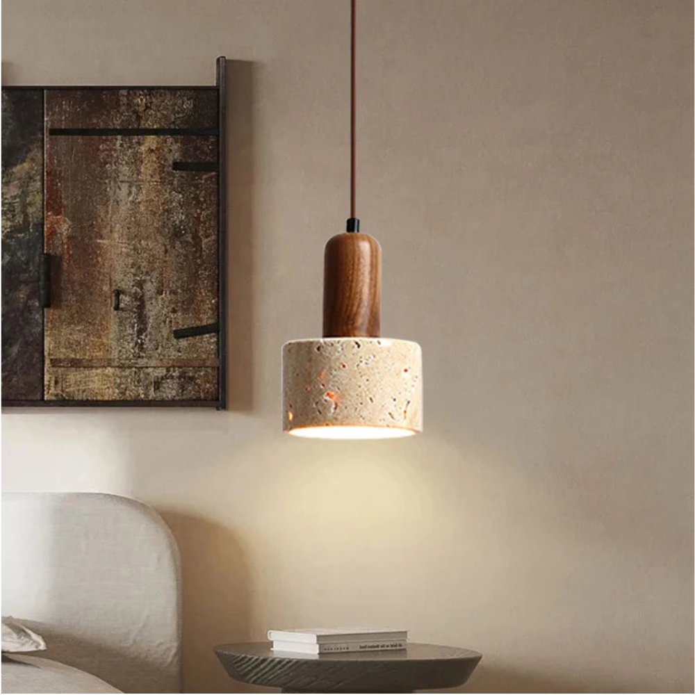 Japandi Travertin Druppellamp – Marmeren Hanglamp met Minimalistische Elegantie