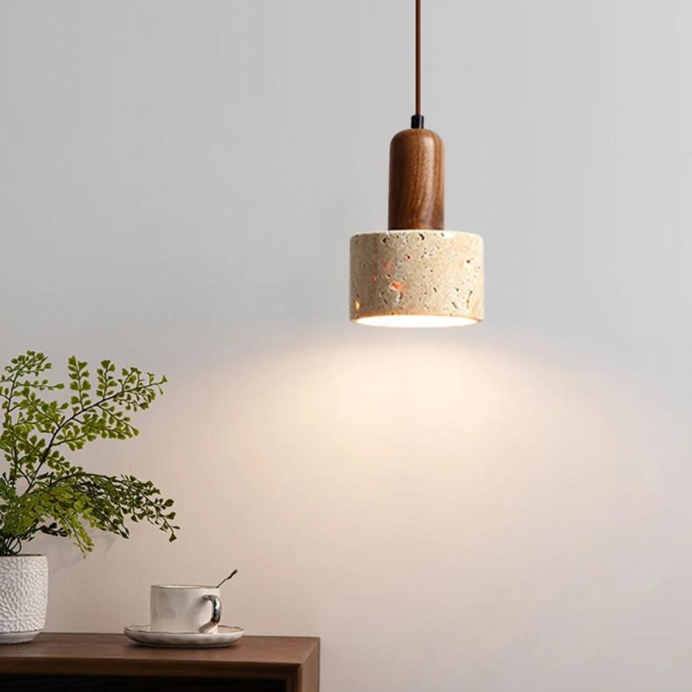 Japandi Travertin Druppellamp – Marmeren Hanglamp met Minimalistische Elegantie