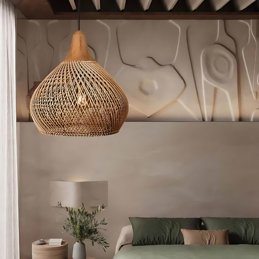 Artisan Elegance – Handgemaakte Rotan Hanglamp met Boho Charme