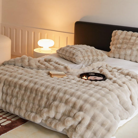 Ultra-Zachte Chunky Knit Verzwaringsdeken – Luxe Faux Fur Plaid voor Ontspanning & Stijl | Ademend & Comfortabel