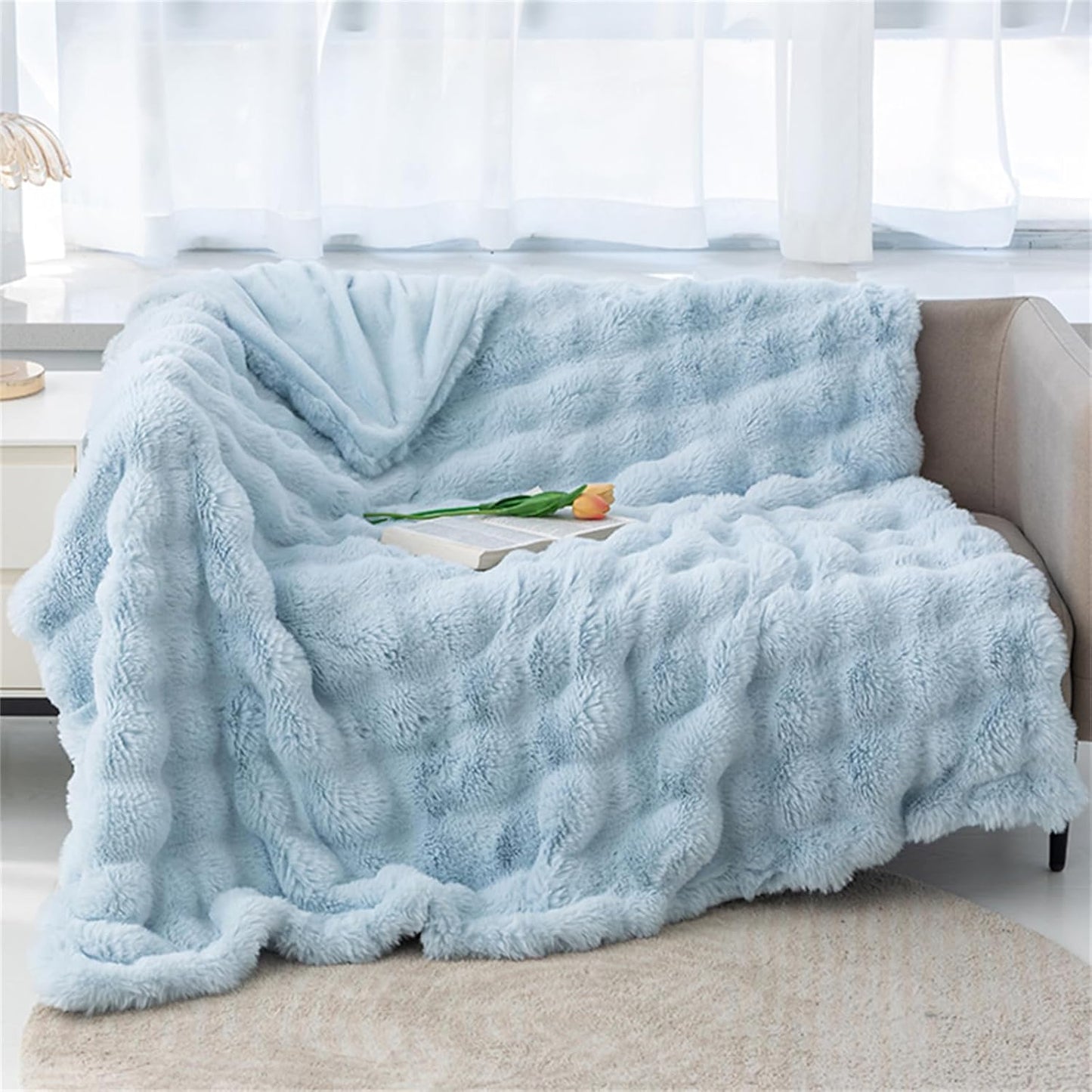 Ultra-Zachte Chunky Knit Verzwaringsdeken – Luxe Faux Fur Plaid voor Ontspanning & Stijl | Ademend & Comfortabel