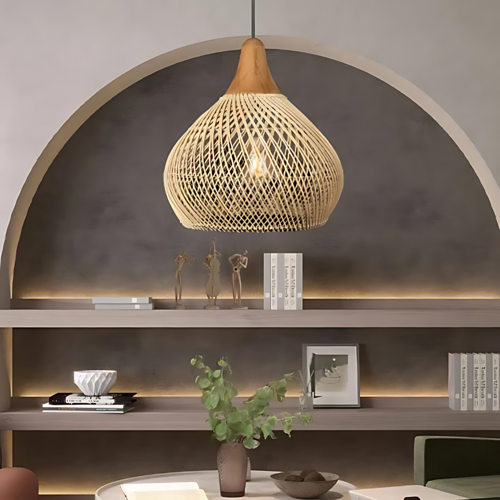 Artisan Elegance – Handgemaakte Rotan Hanglamp met Boho Charme