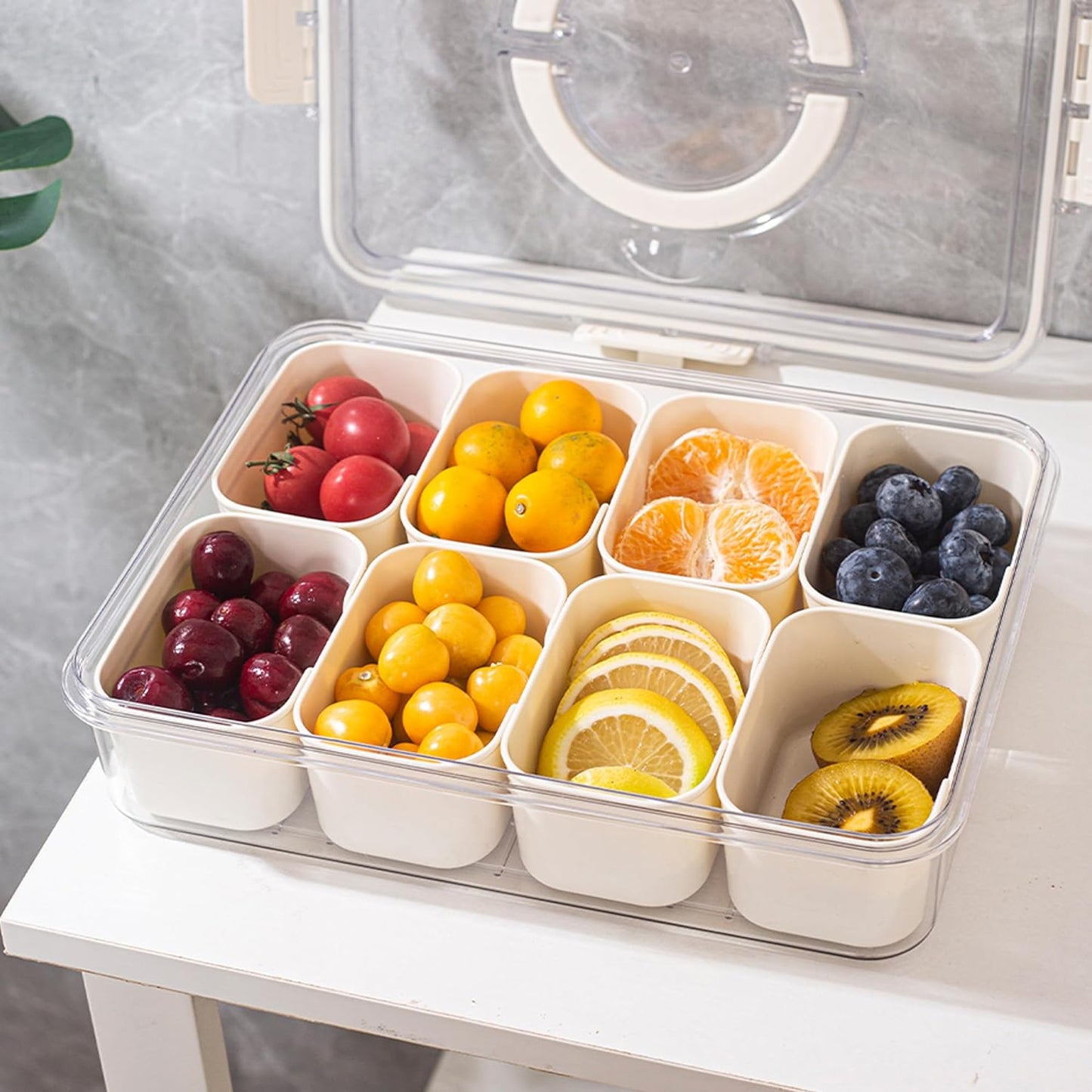 Luxe 8-Vaks Snackschaal met Handgreep – Stijlvolle Gedeelde Dienblad voor Hapjes & Partijen | Vershoudend & Duurzaam Ontwerp