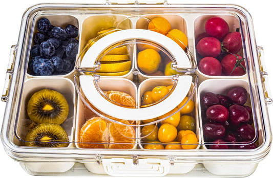 Luxe 8-Vaks Snackschaal met Handgreep – Stijlvolle Gedeelde Dienblad voor Hapjes & Partijen | Vershoudend & Duurzaam Ontwerp