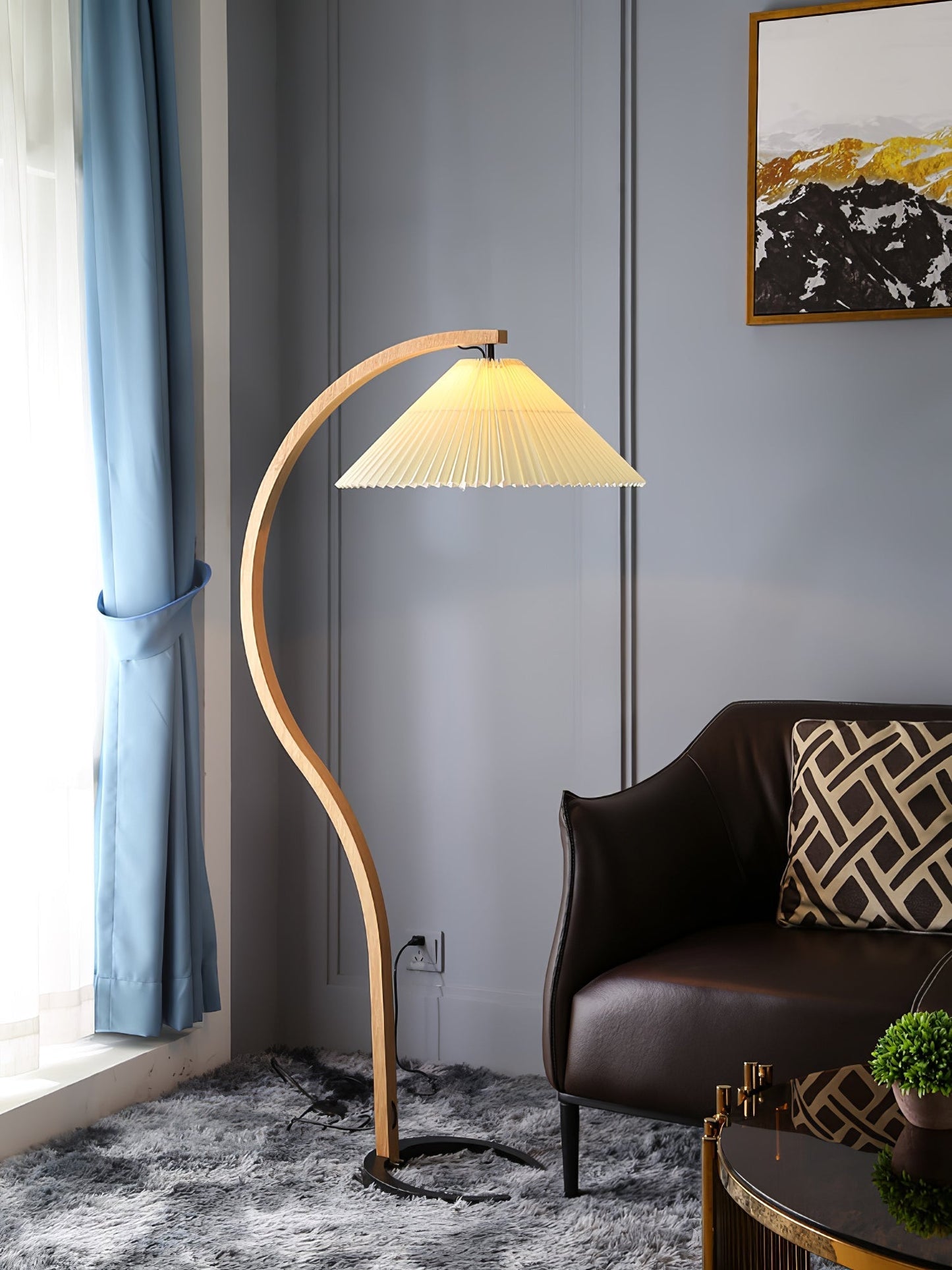 Caprani Vloerlamp – Scandinavisch Design Staande Lamp met Beukenhout & Linnen Kap | Iconische Retro Stijl uit de Jaren ’70
