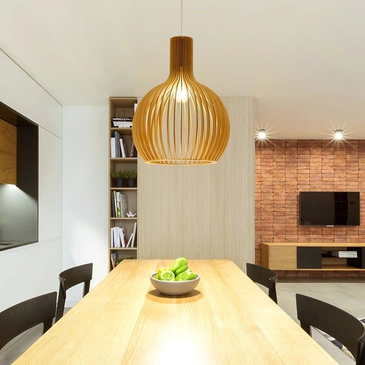 Handgemaakte Houten Hanglamp – Natuurlijke Sfeerverlichting met Verstelbare Hoogte – AuraLuxe