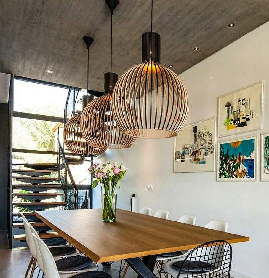 Handgemaakte Houten Hanglamp – Natuurlijke Sfeerverlichting met Verstelbare Hoogte – AuraLuxe