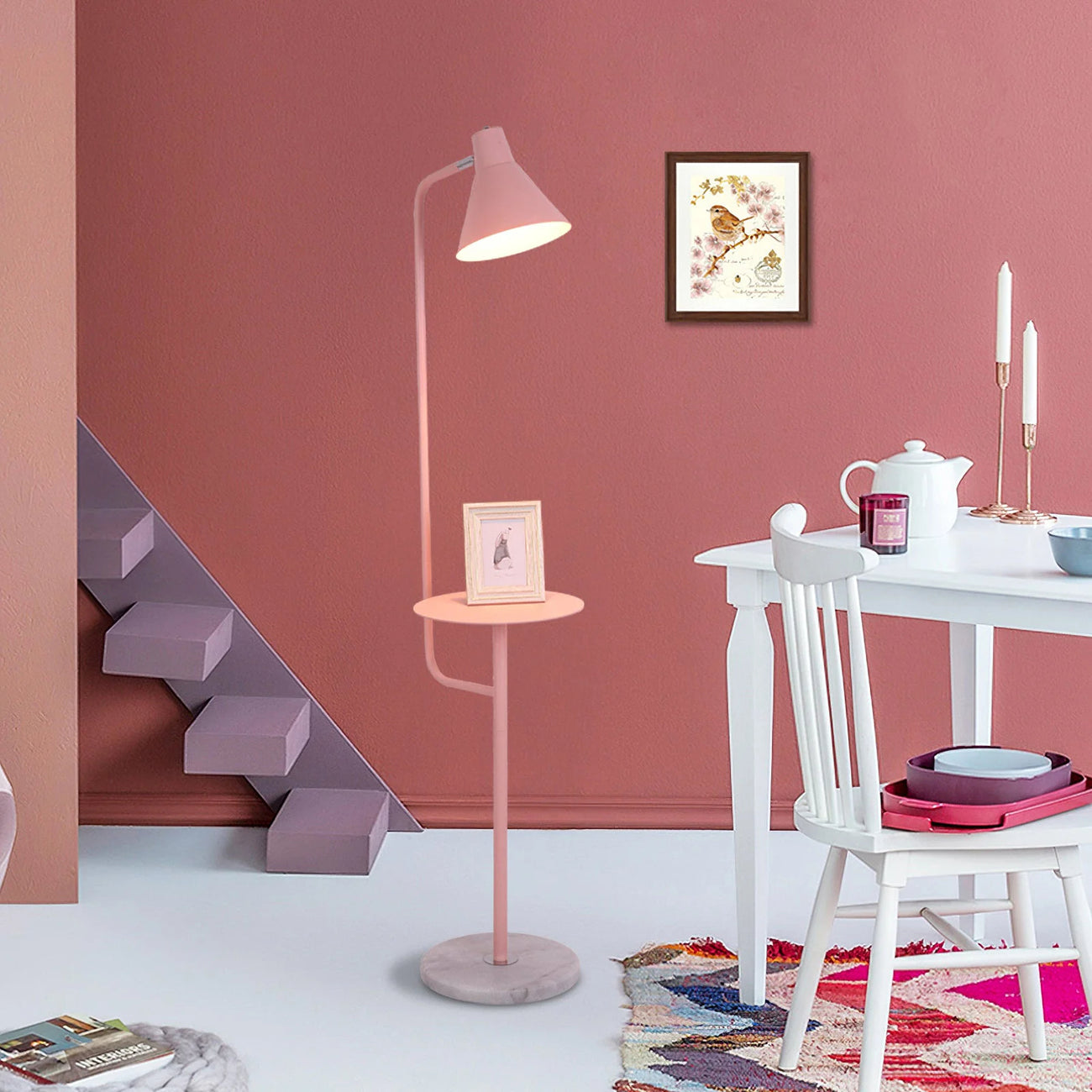 Macaroon Vloerlamp – Design Staande Lamp met Marmeren Basis & Functioneel Tafelblad | Luxe & Praktisch