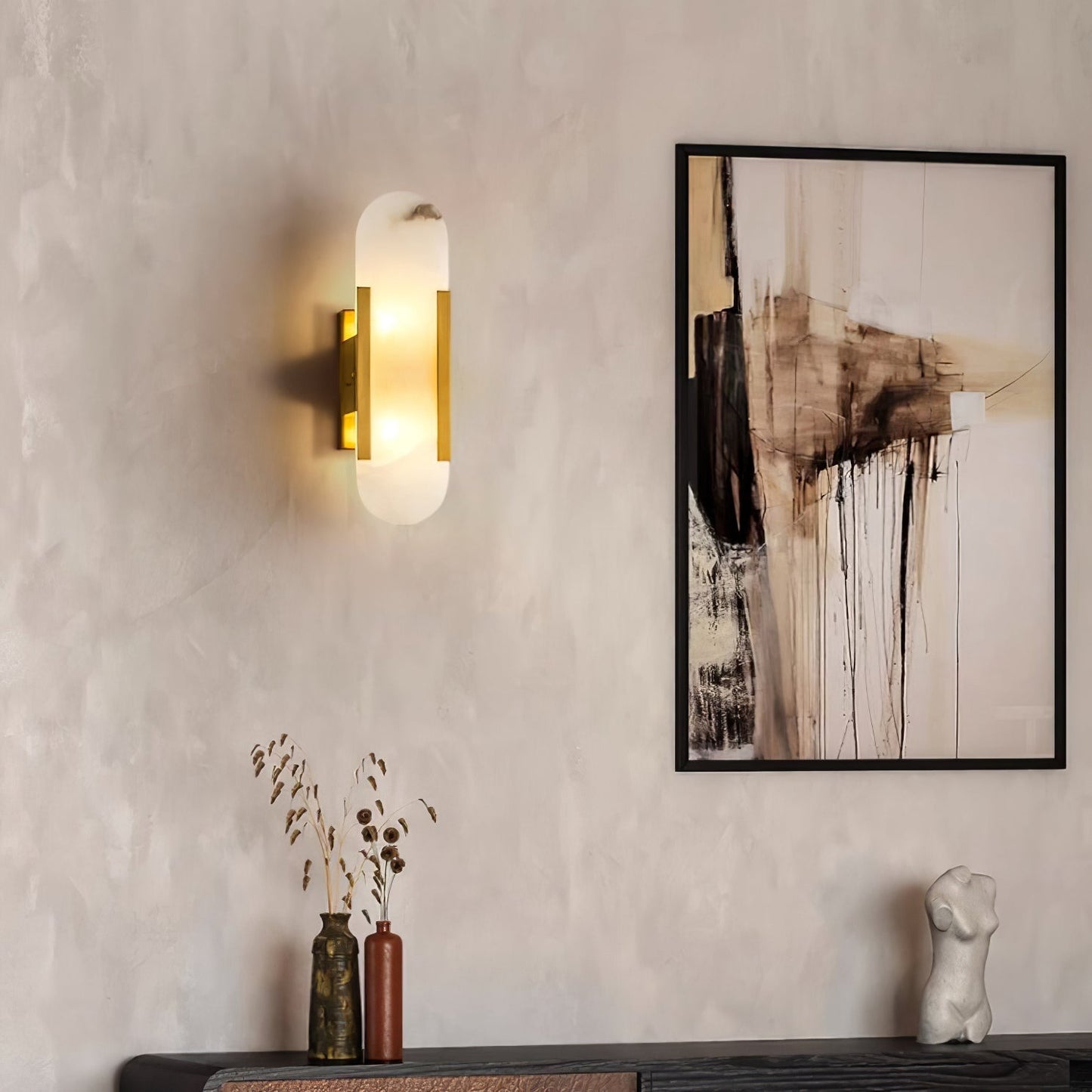 Melange Alabaster Wandlamp – Luxe Design met Messing Accenten | Handgemaakt & Tijdloos Modern