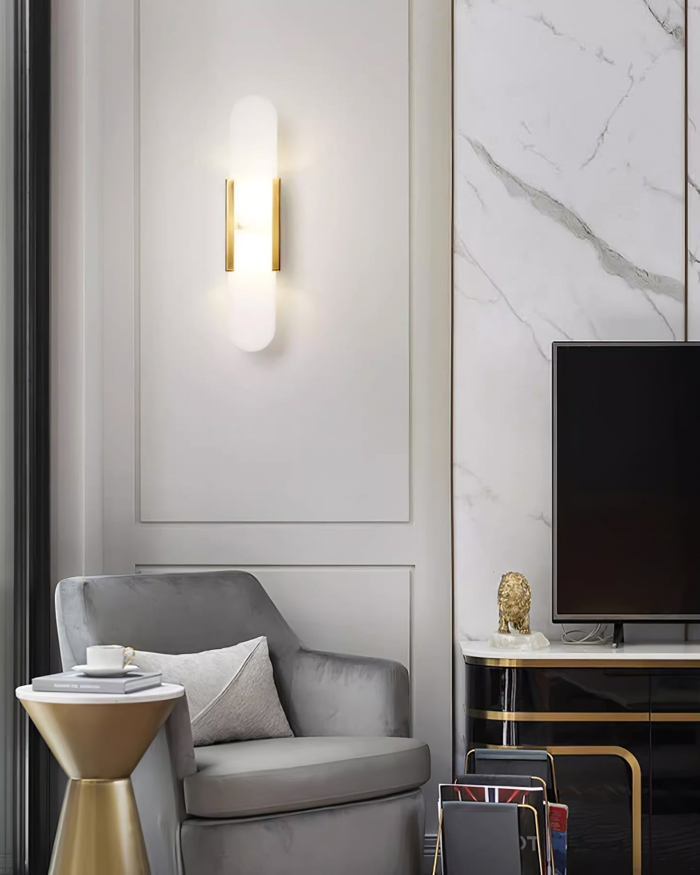 Melange Alabaster Wandlamp – Luxe Design met Messing Accenten | Handgemaakt & Tijdloos Modern