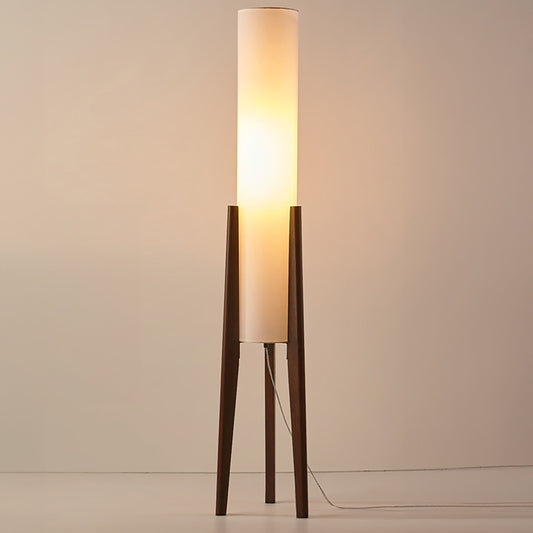Walnoot Vloerlamp – Nordic Retro Design Staande Lamp met Stoffen Kap | Warm Licht & Elegante Uitstraling