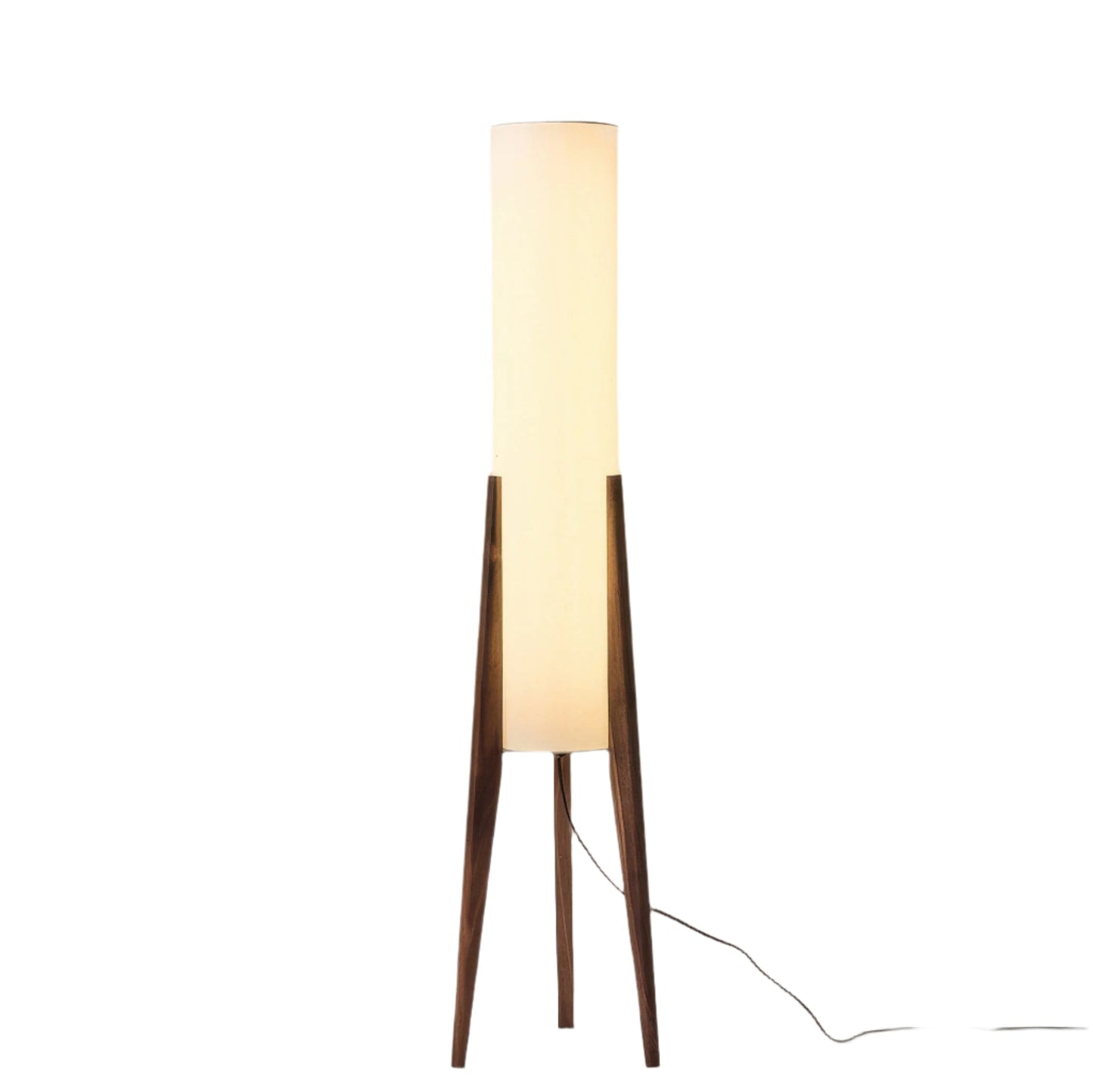 Walnoot Vloerlamp – Nordic Retro Design Staande Lamp met Stoffen Kap | Warm Licht & Elegante Uitstraling