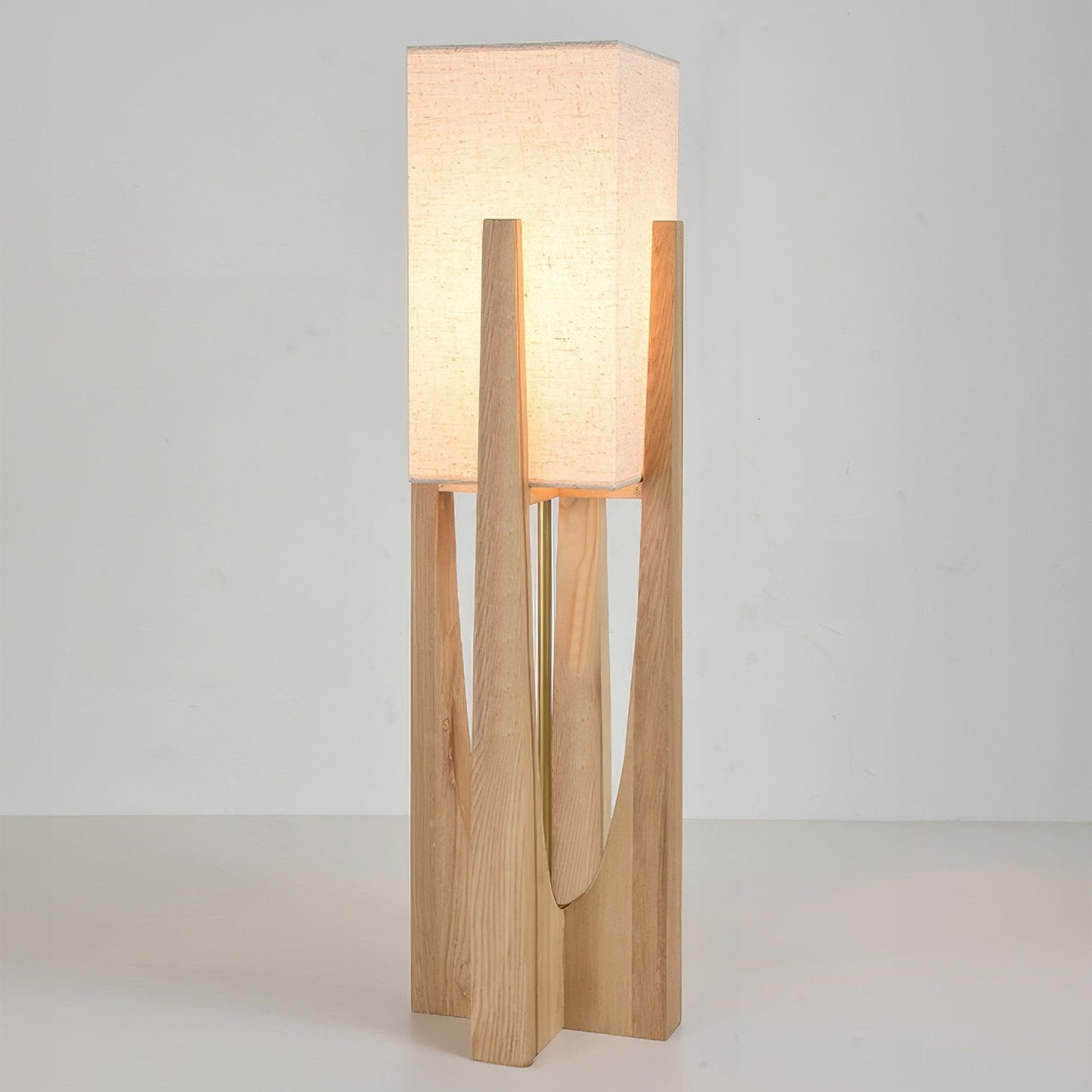 Japanse Walnoot Vloerlamp – Minimalistische Staande Lamp met Katoen-Linnen Kap | Warm Licht & Tricolor Verlichting