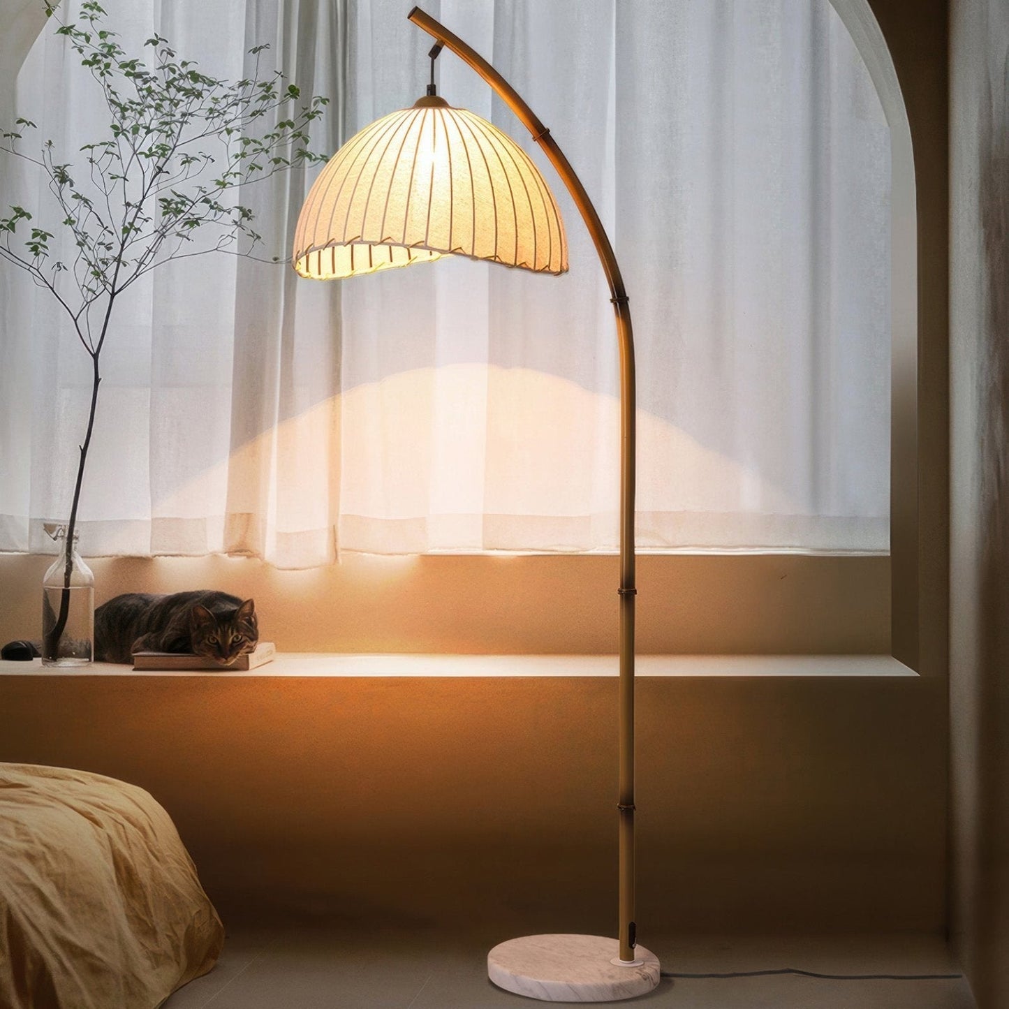 Cultural Zen Bamboe Vloerlamp – Staande Lamp met Stoffen Kap | Natuur, Rust & Sfeervolle Verlichting